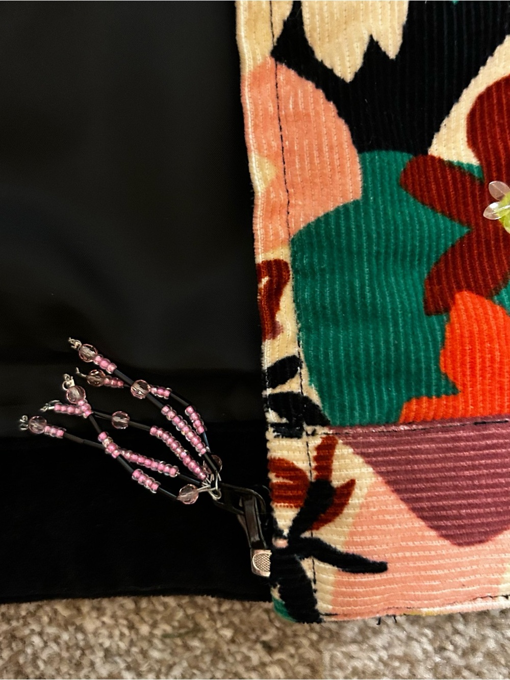 Red Jacket Multicolor Floral Corduroy Jean Jacket - Red, Green, Pink, Cream, - Picture 3 of 9